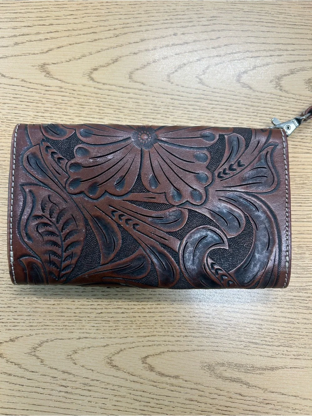 Angel Ranch Brown Tooled Leather smartphone wallet with Turquoise Accent -